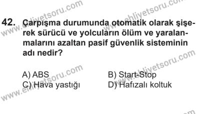 14 Nisan 2016 Tarihli Sürücü Adayları Sınavı M Kitapçığı 2. Oturum 42. Soru