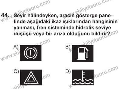 14 Nisan 2016 Tarihli Sürücü Adayları Sınavı M Kitapçığı 2. Oturum 44. Soru
