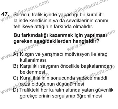 14 Nisan 2016 Tarihli Sürücü Adayları Sınavı M Kitapçığı 2. Oturum 47. Soru