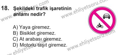 14 Nisan 2016 Tarihli Sürücü Adayları Sınavı N Kitapçığı 1Oturumu 18. Soru