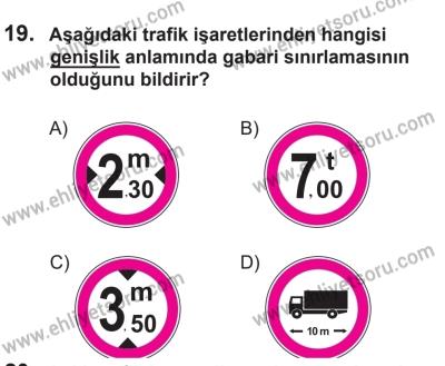14 Nisan 2016 Tarihli Sürücü Adayları Sınavı N Kitapçığı 1Oturumu 19. Soru