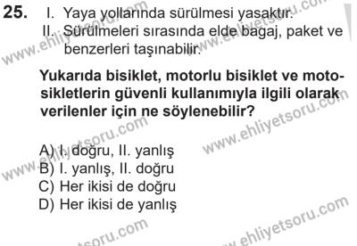 14 Nisan 2016 Tarihli Sürücü Adayları Sınavı N Kitapçığı 1Oturumu 25. Soru