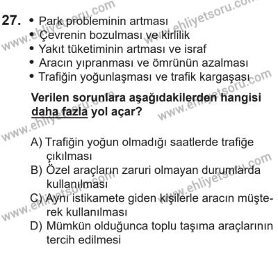 14 Nisan 2016 Tarihli Sürücü Adayları Sınavı N Kitapçığı 1Oturumu 27. Soru
