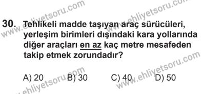 14 Nisan 2016 Tarihli Sürücü Adayları Sınavı N Kitapçığı 1Oturumu 30. Soru