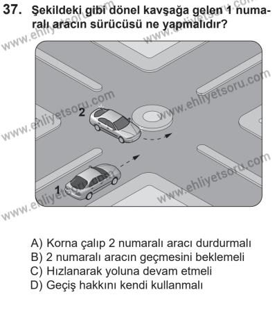 14 Nisan 2016 Tarihli Sürücü Adayları Sınavı N Kitapçığı 1Oturumu 37. Soru