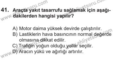 14 Nisan 2016 Tarihli Sürücü Adayları Sınavı N Kitapçığı 1Oturumu 41. Soru