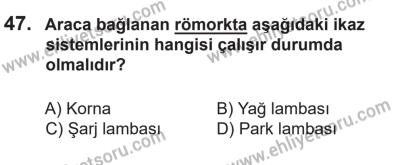 14 Nisan 2016 Tarihli Sürücü Adayları Sınavı N Kitapçığı 1Oturumu 47. Soru