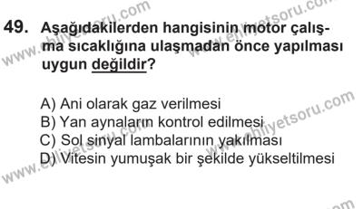 14 Nisan 2016 Tarihli Sürücü Adayları Sınavı N Kitapçığı 1Oturumu 49. Soru