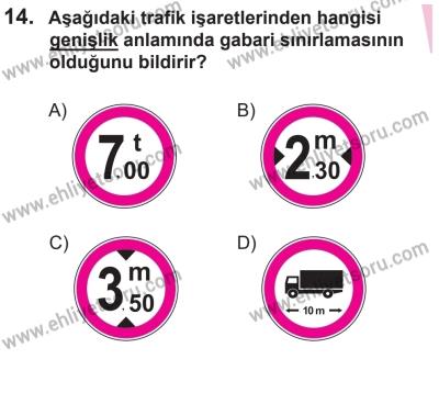 14 Nisan 2016 Tarihli Sürücü Adayları Sınavı N Kitapçığı 2. Oturum 14. Soru