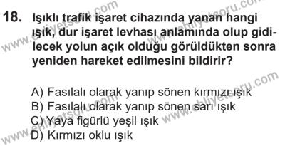 14 Nisan 2016 Tarihli Sürücü Adayları Sınavı N Kitapçığı 2. Oturum 18. Soru