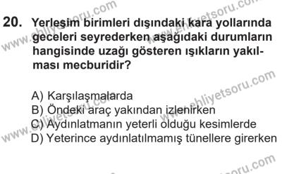 14 Nisan 2016 Tarihli Sürücü Adayları Sınavı N Kitapçığı 2. Oturum 20. Soru