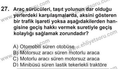 14 Nisan 2016 Tarihli Sürücü Adayları Sınavı N Kitapçığı 2. Oturum 27. Soru