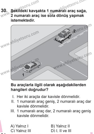 14 Nisan 2016 Tarihli Sürücü Adayları Sınavı N Kitapçığı 2. Oturum 30. Soru