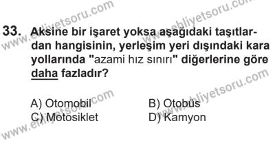 14 Nisan 2016 Tarihli Sürücü Adayları Sınavı N Kitapçığı 2. Oturum 33. Soru