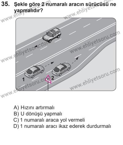 14 Nisan 2016 Tarihli Sürücü Adayları Sınavı N Kitapçığı 2. Oturum 35. Soru
