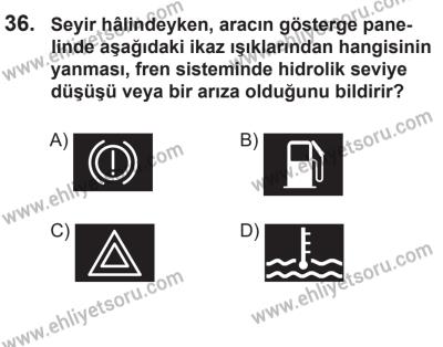 14 Nisan 2016 Tarihli Sürücü Adayları Sınavı N Kitapçığı 2. Oturum 36. Soru
