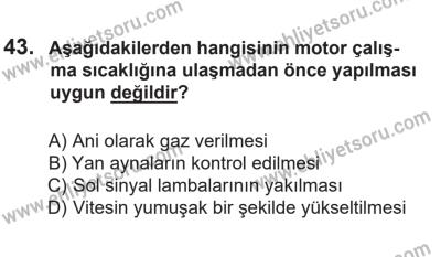 14 Nisan 2016 Tarihli Sürücü Adayları Sınavı N Kitapçığı 2. Oturum 43. Soru