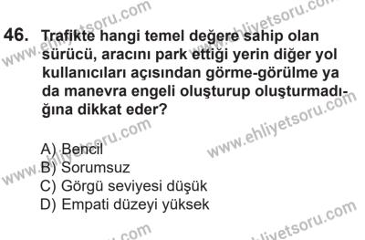 14 Nisan 2016 Tarihli Sürücü Adayları Sınavı N Kitapçığı 2. Oturum 46. Soru