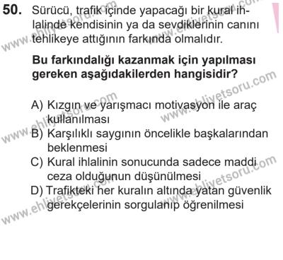 14 Nisan 2016 Tarihli Sürücü Adayları Sınavı N Kitapçığı 2. Oturum 50. Soru