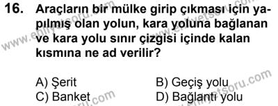 17 Aralık 2016 Tarihli Sürücü Adayları Sınavı K Kitapçığı 1Oturumu 16. Soru