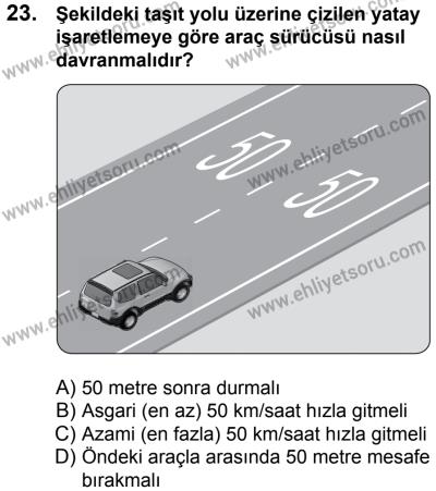 17 Aralık 2016 Tarihli Sürücü Adayları Sınavı K Kitapçığı 1Oturumu 23. Soru