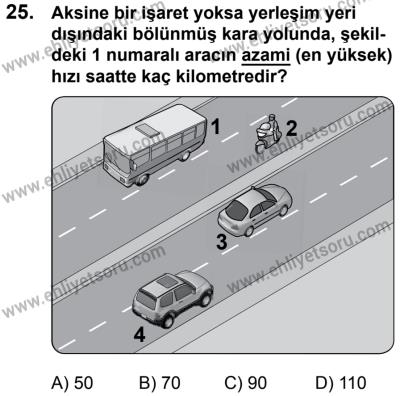 17 Aralık 2016 Tarihli Sürücü Adayları Sınavı K Kitapçığı 1Oturumu 25. Soru