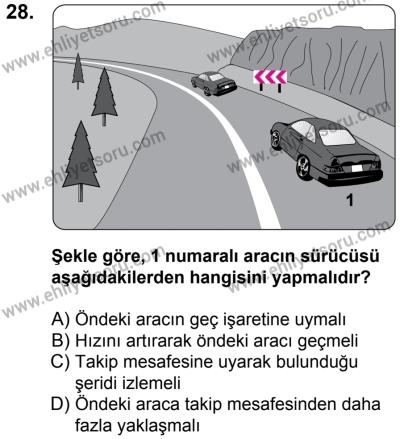 17 Aralık 2016 Tarihli Sürücü Adayları Sınavı K Kitapçığı 1Oturumu 28. Soru