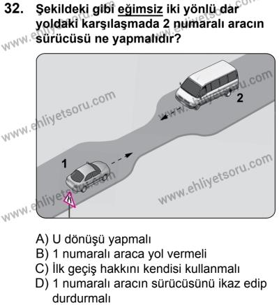 17 Aralık 2016 Tarihli Sürücü Adayları Sınavı K Kitapçığı 1Oturumu 32. Soru