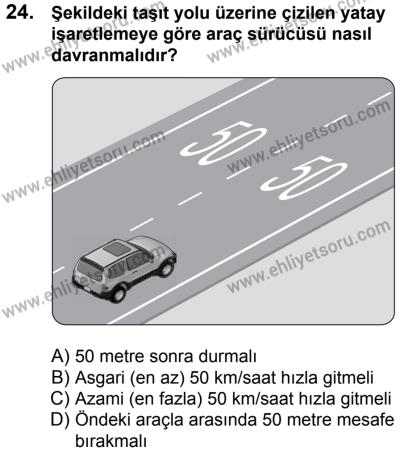 17 Aralık 2016 Tarihli Sürücü Adayları Sınavı K Kitapçığı 2. Oturum 24. Soru