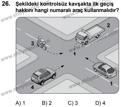 17 Aralık 2016 Tarihli Sürücü Adayları Sınavı K Kitapçığı 2. Oturum 26. Soru