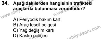 17 Aralık 2016 Tarihli Sürücü Adayları Sınavı K Kitapçığı 2. Oturum 34. Soru