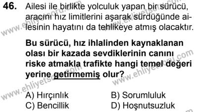 17 Aralık 2016 Tarihli Sürücü Adayları Sınavı K Kitapçığı 2. Oturum 46. Soru