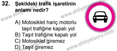 17 Aralık 2016 Tarihli Sürücü Adayları Sınavı L Kitapçığı 1Oturumu 32. Soru
