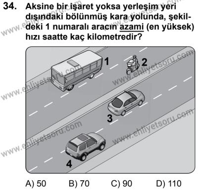 17 Aralık 2016 Tarihli Sürücü Adayları Sınavı L Kitapçığı 1Oturumu 34. Soru