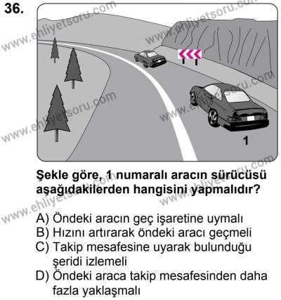 17 Aralık 2016 Tarihli Sürücü Adayları Sınavı L Kitapçığı 1Oturumu 36. Soru