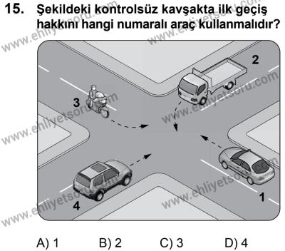 17 Aralık 2016 Tarihli Sürücü Adayları Sınavı L Kitapçığı 2Oturumu 15. Soru