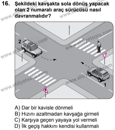 17 Aralık 2016 Tarihli Sürücü Adayları Sınavı L Kitapçığı 2Oturumu 16. Soru