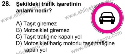 17 Aralık 2016 Tarihli Sürücü Adayları Sınavı L Kitapçığı 2Oturumu 28. Soru