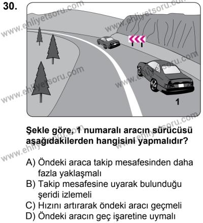 17 Aralık 2016 Tarihli Sürücü Adayları Sınavı L Kitapçığı 2Oturumu 30. Soru