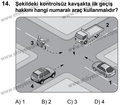 17 Aralık 2016 Tarihli Sürücü Adayları Sınavı M Kitapçığı 1. Oturum 14. Soru