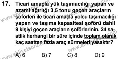17 Aralık 2016 Tarihli Sürücü Adayları Sınavı M Kitapçığı 2Oturumu 17. Soru