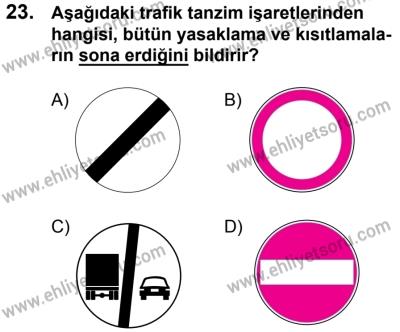 17 Aralık 2016 Tarihli Sürücü Adayları Sınavı M Kitapçığı 2Oturumu 23. Soru