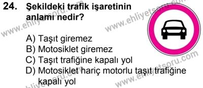 17 Aralık 2016 Tarihli Sürücü Adayları Sınavı M Kitapçığı 2Oturumu 24. Soru