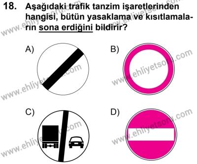 17 Aralık 2016 Tarihli Sürücü Adayları Sınavı N Kitapçığı 1. Oturum 18. Soru