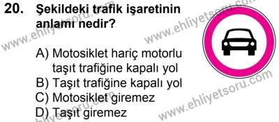 17 Aralık 2016 Tarihli Sürücü Adayları Sınavı N Kitapçığı 1. Oturum 20. Soru