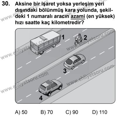 17 Aralık 2016 Tarihli Sürücü Adayları Sınavı N Kitapçığı 1. Oturum 30. Soru