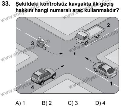 17 Aralık 2016 Tarihli Sürücü Adayları Sınavı N Kitapçığı 1. Oturum 33. Soru