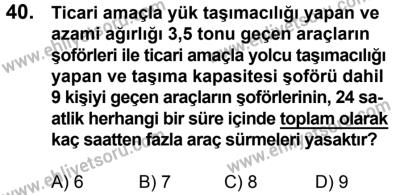 17 Aralık 2016 Tarihli Sürücü Adayları Sınavı N Kitapçığı 1. Oturum 40. Soru