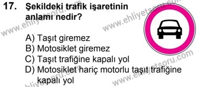 17 Aralık 2016 Tarihli Sürücü Adayları Sınavı N Kitapçığı 2. Oturum 17. Soru