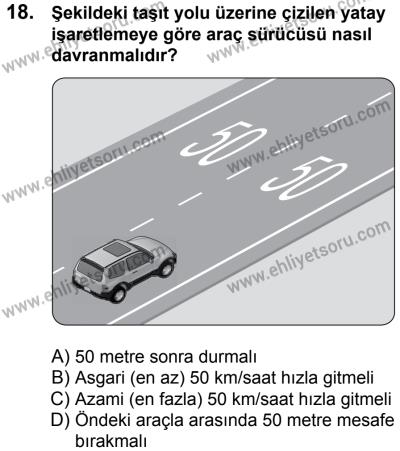 17 Aralık 2016 Tarihli Sürücü Adayları Sınavı N Kitapçığı 2. Oturum 18. Soru